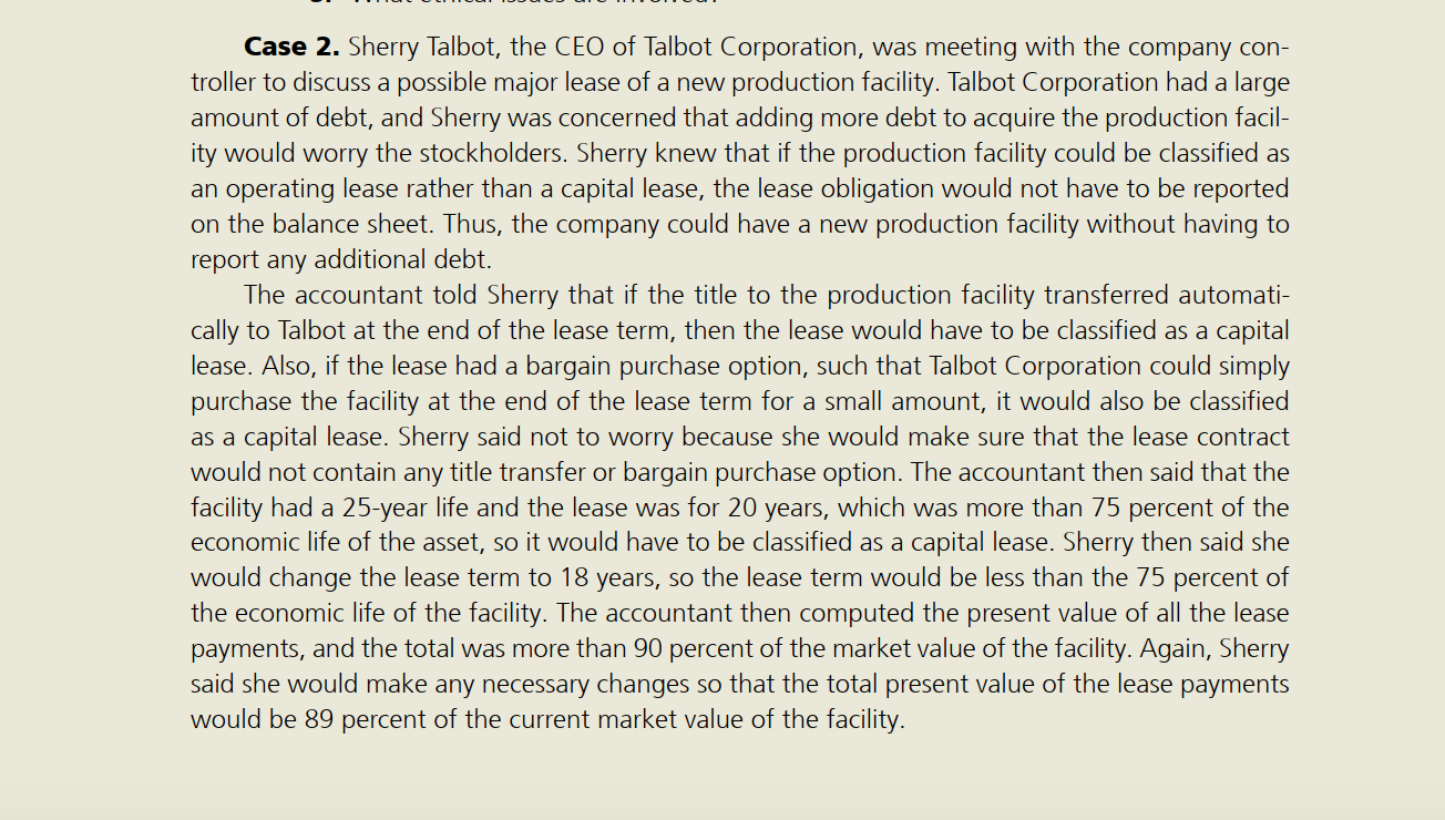 Solved Case 2. Sherry Talbot, the CEO of Talbot Corporation,