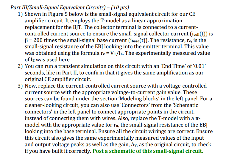 Solved Part III(Small-Signal Equivalent Circuits) - (10 Pts) | Chegg.com