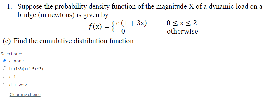 Solved 1. Suppose the probability density function of the | Chegg.com