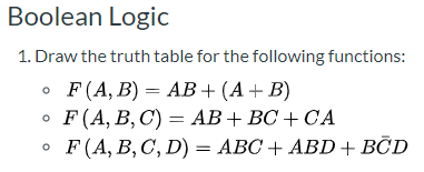 Solved Boolean Logic 1 Draw Truth Table Following Functions B Ab B F B C Ab Ca F B C D Abc Abd Q