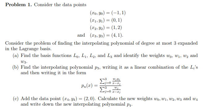 Solved Problem 1. Consider The Data Points | Chegg.com