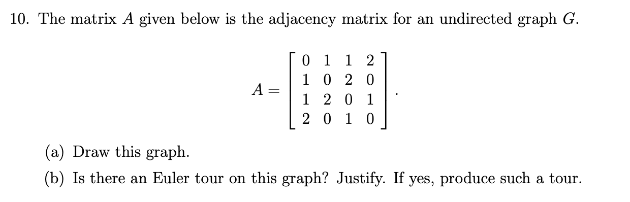 [Solved]: 10. The matrix A given below is the adjacency ma