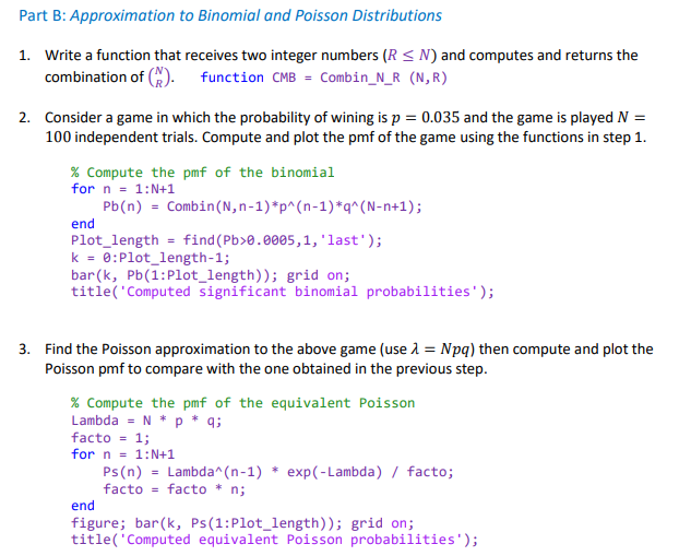 Solved Part B Approximation To Binomial And Poisson Dist Chegg Com