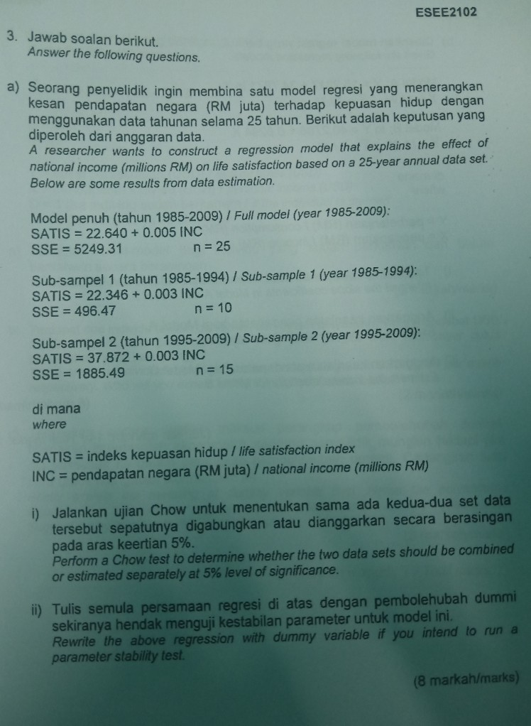 Solved ESEE2102 3. Jawab Soalan Berikut. Answer The | Chegg.com