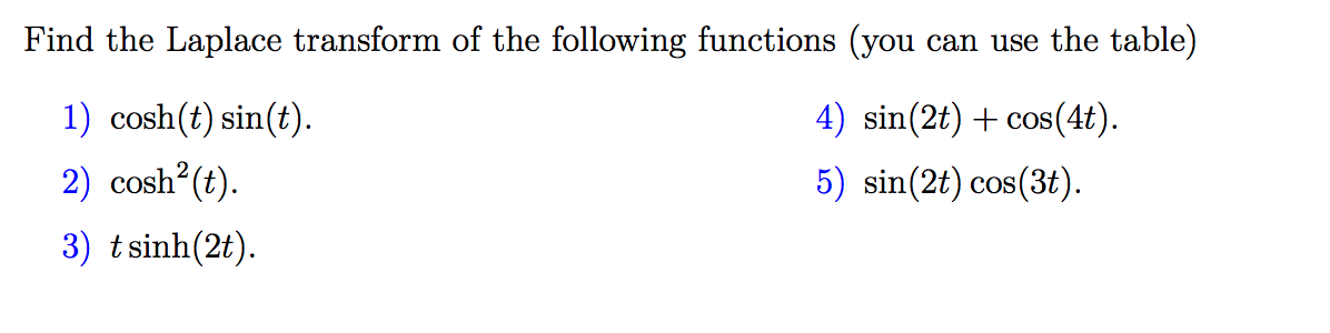 Solved Find The Laplace Transform Of The Following Functions | Chegg.com