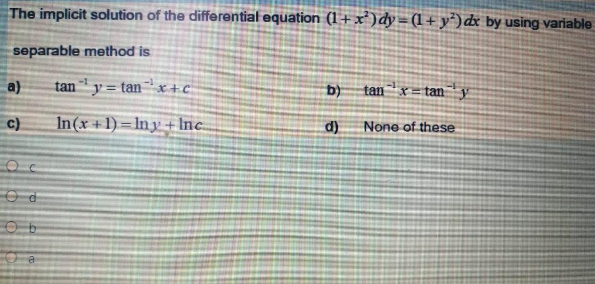 Solved The implicit solution of the differential equation | Chegg.com
