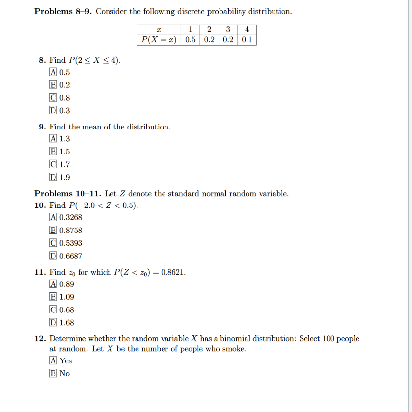 Solved Problems 8 9 Consider The Following Discrete Prob Chegg Com
