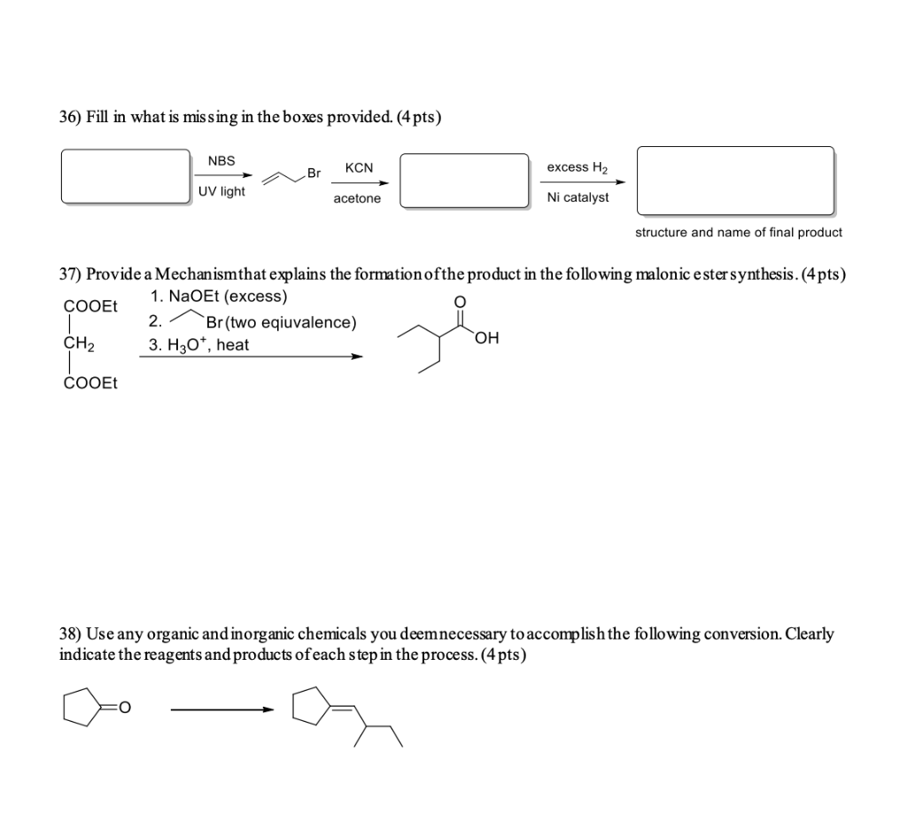 Solved 36) Fill in what is missing in the boxes provided. ( | Chegg.com