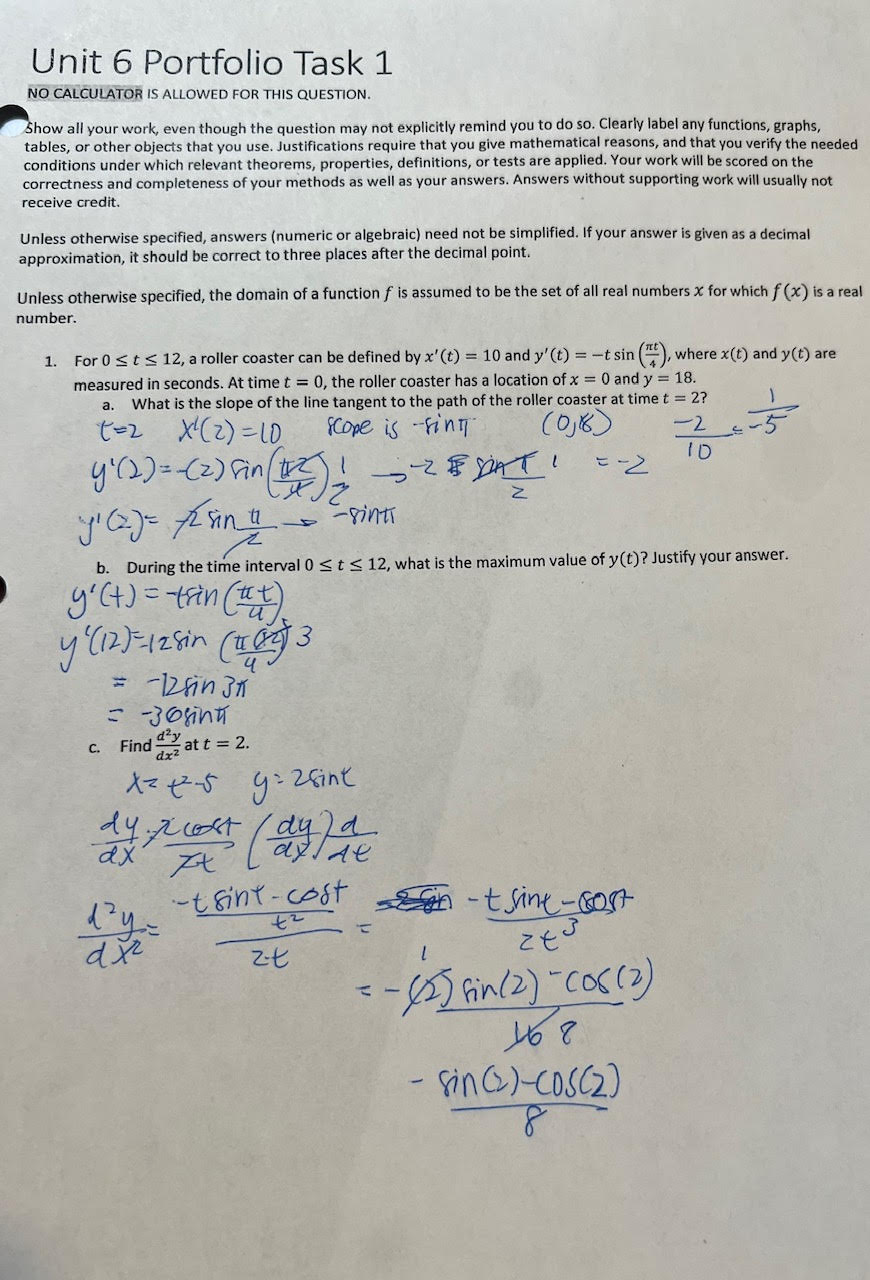 Solved Unit 6 Portfolio Task 1 No Calculator Is Allowed For 5010