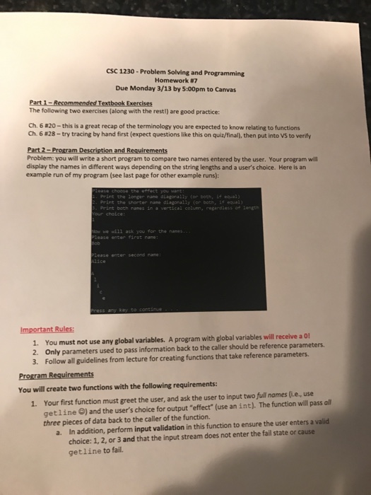 Solved Csc1230 Problem Solving And Programming Homework N7 | Chegg.com