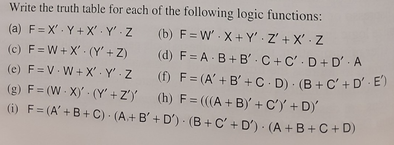 Write The Truth Table For Each Of The Following Logic Chegg Com