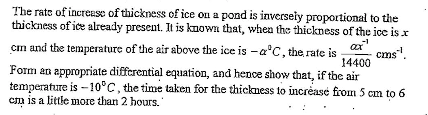 Solved The Rate Of Increase Of Thickness Of Ice On A Pond Is 