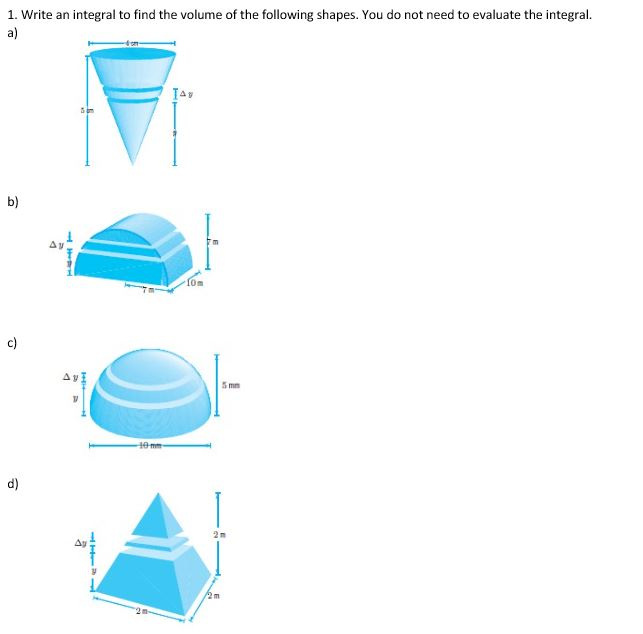 Solved 1. Write an integral to find the volume of the | Chegg.com