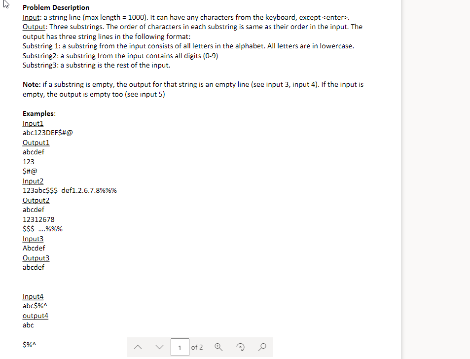 Solved Problem Description Input: a string line (max length | Chegg.com