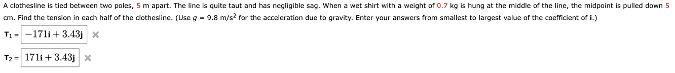 Solved A clothesline is tied between two poles, 5 m apart. | Chegg.com