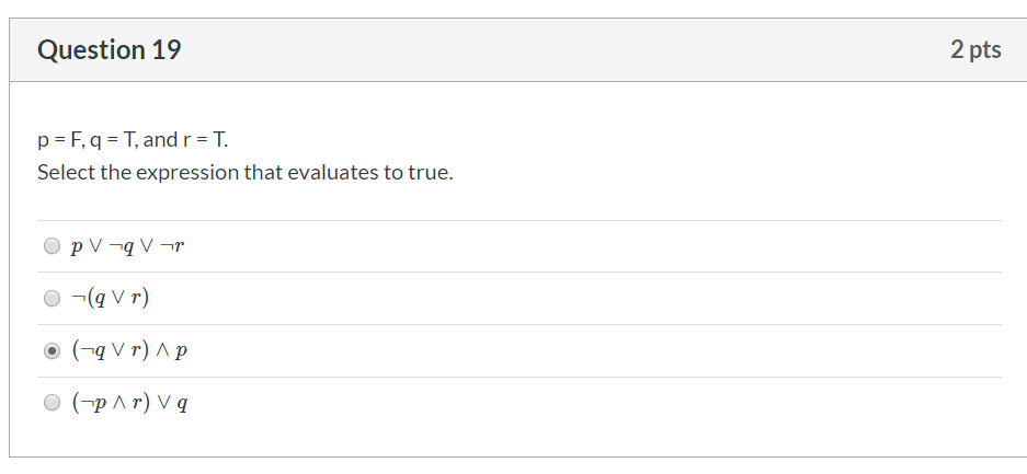 Solved Question 19 2 Pts P F Q T And R T Select Chegg Com