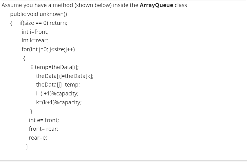 Solved Assume you have a method (shown below) inside the | Chegg.com
