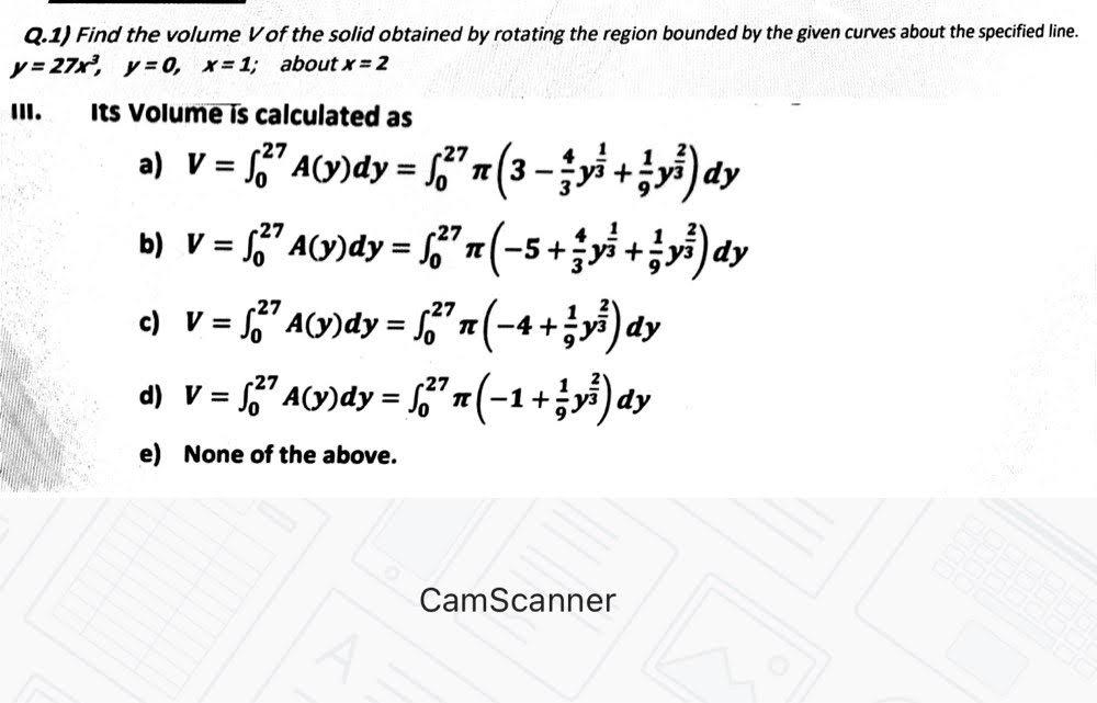 Solved Q.1) Find The Volume V Of The Solid Obtained By | Chegg.com