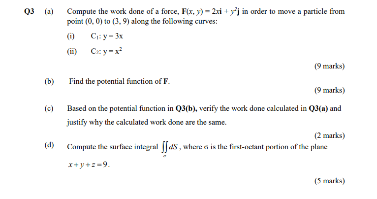 Solved Q3 (a) (b) Compute the work done of a force, F(x, y) | Chegg.com