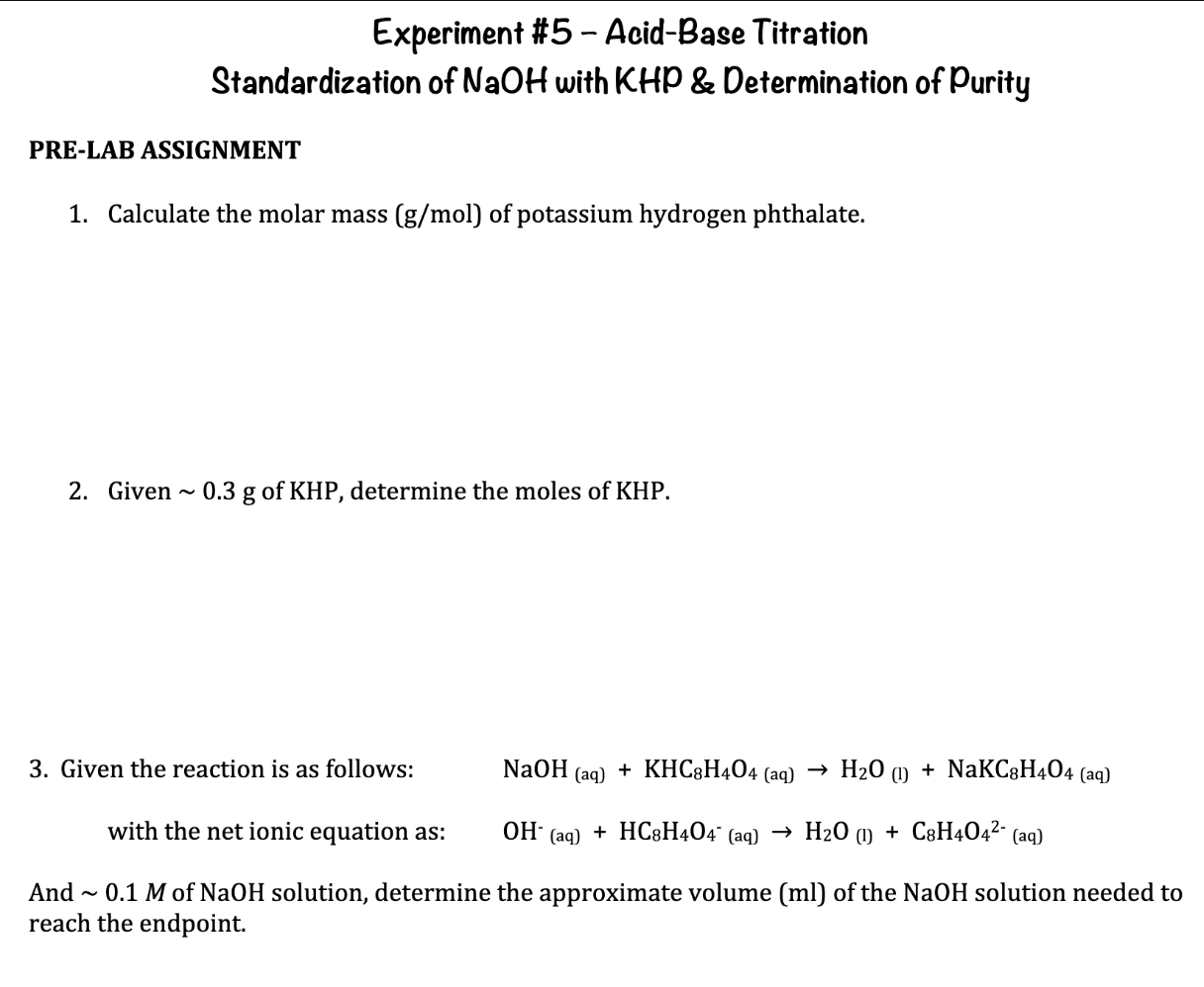 Solved Experiment 5AcidBase Titration Standardization of