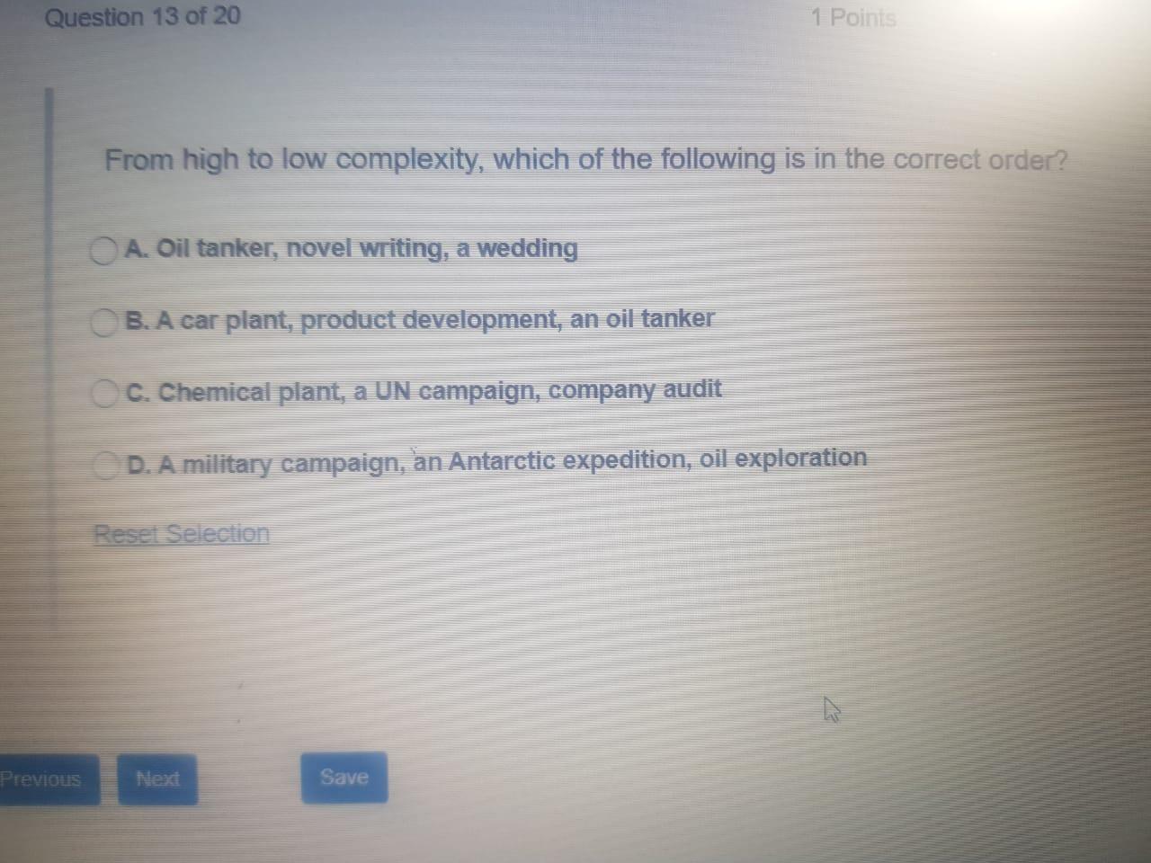 Solved Question 13 of 20 1 Points From high to low | Chegg.com