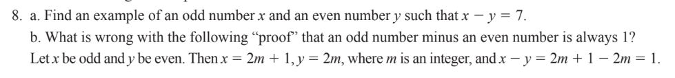 Solved 8. a. Find an example of an odd number x and an even | Chegg.com