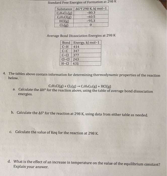 Solved 298 K Standard Free Energies of Formation at Chegg