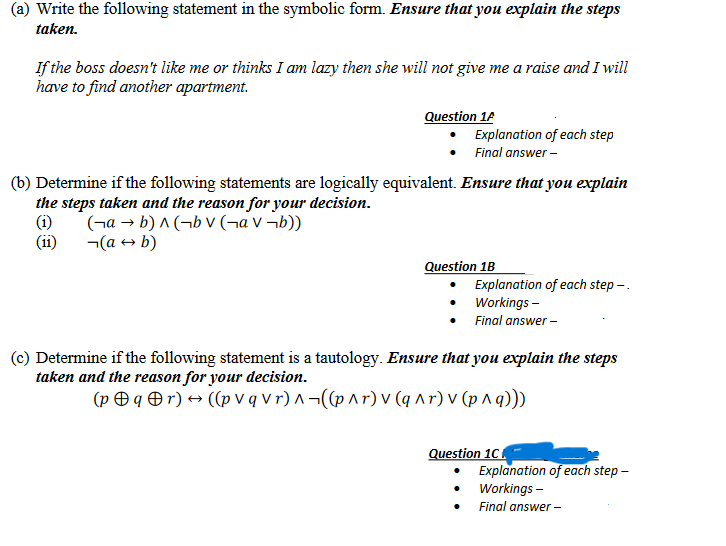 Solved a) Write the following statement in the symbolic | Chegg.com