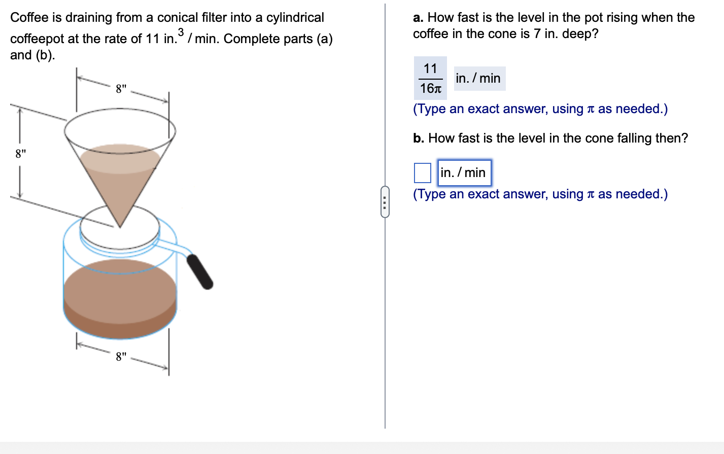Solved Coffee is draining from a conical filter into a