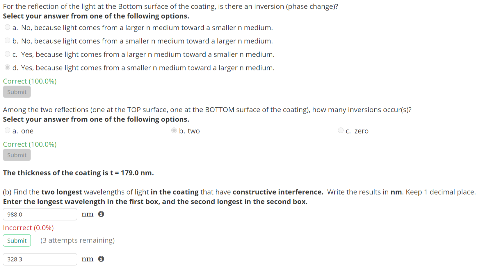 Solved Thin Film Interference 3 - New Lens Coating Thin Film | Chegg.com