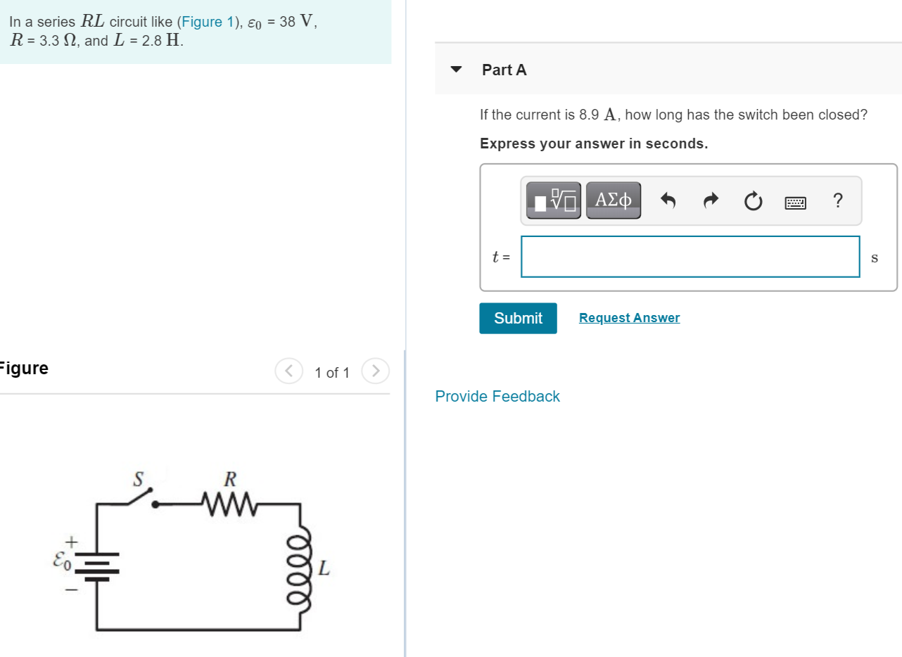 Solved In a series RL circuit like (Figure 1), €0 = 38 V, R | Chegg.com