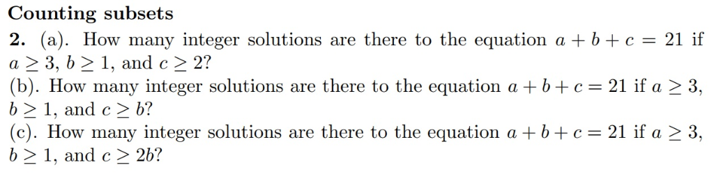 Solved Counting Subsets 2 A How Many Integer Solutions Chegg Solved Counting Subsets 2 A How Many Integer Solutions Chegg