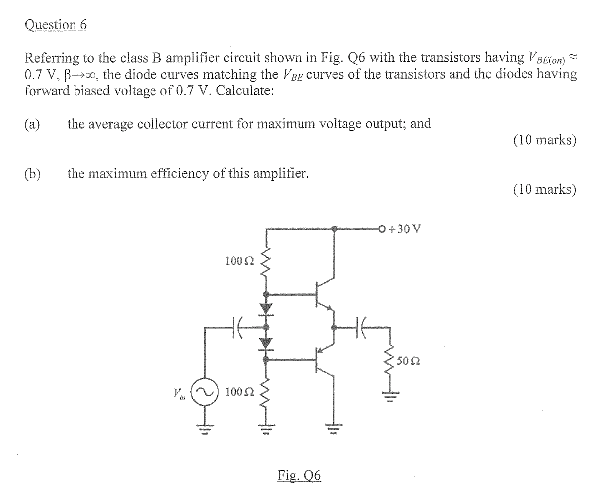 Solved Question Referring To The Class B Amplifier Circuit Chegg Com