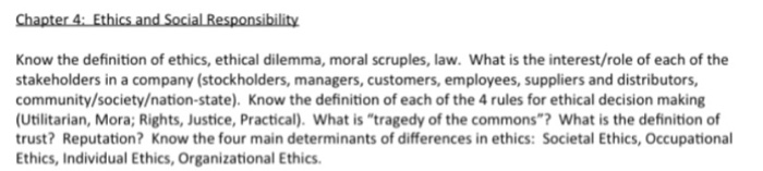 Solved Chapter 4 Ethics and Social Responsibility Know the | Chegg.com