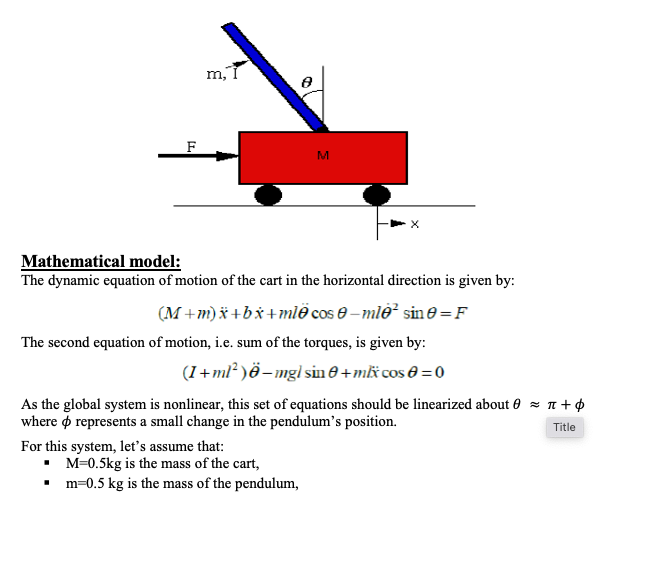 m, 1 e F M Mathematical model: The dynamic equation | Chegg.com