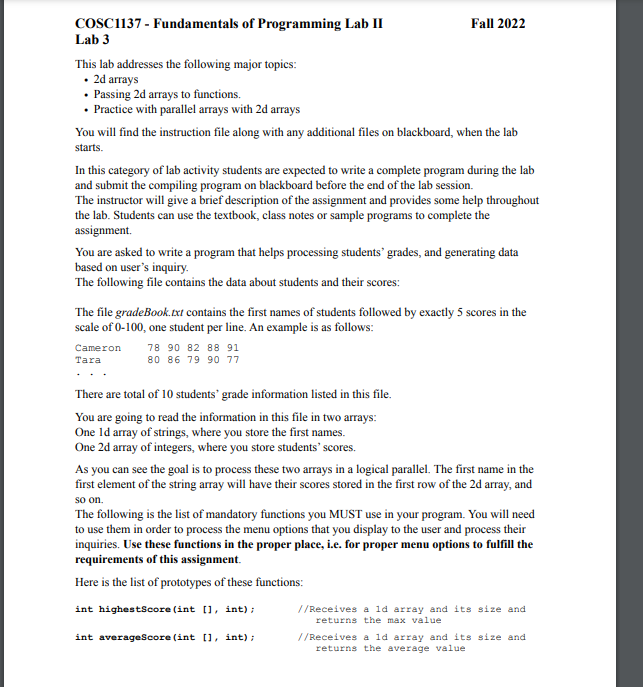 Solved COSC1137 - Fundamentals of Programming Lab II Fall | Chegg.com