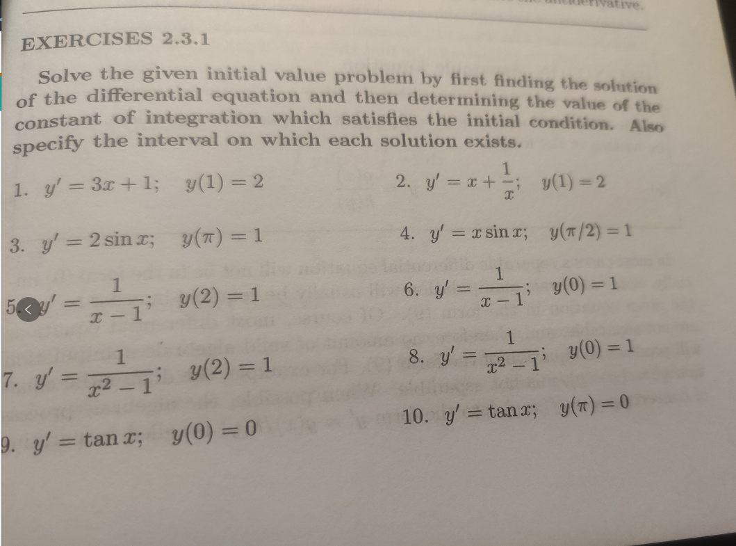 Solved EXERCISES 2.3.1 Solve the given initial value problem | Chegg.com