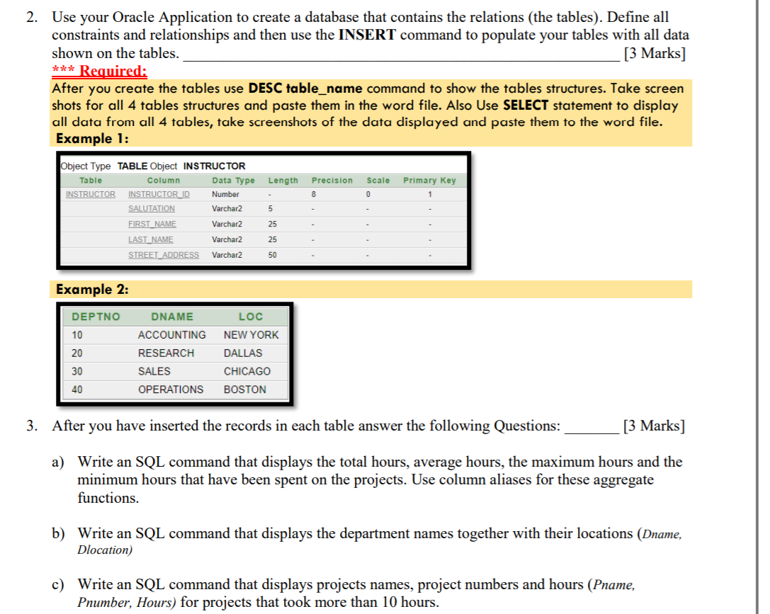 Solved 1. Study the data in the tables below and then create | Chegg.com