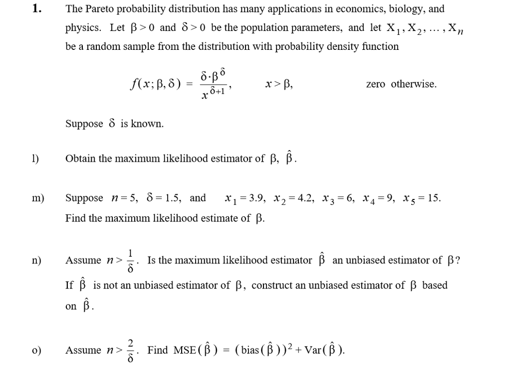 Solved 1. The Pareto Probability Distribution Has Many | Chegg.com