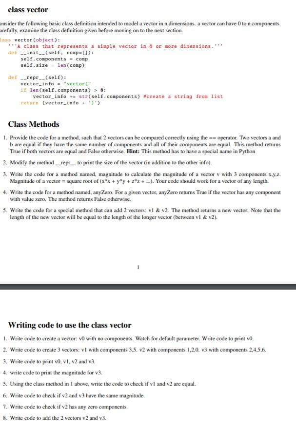 Solved class vector onsider the following basic class | Chegg.com