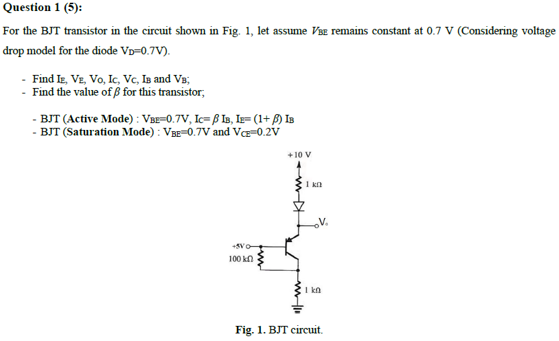 Solved Question 1 (5): For the BJT transistor in the circuit | Chegg.com