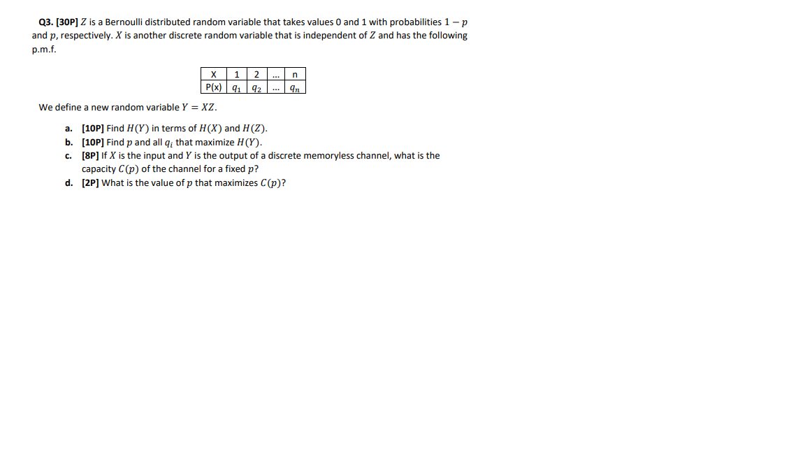 Solved Q3. [30P] Z is a Bernoulli distributed random | Chegg.com