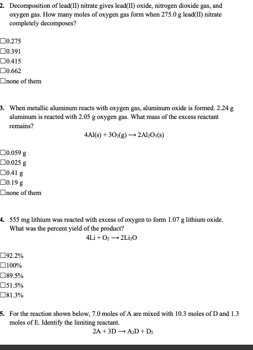 Solved 2. of lead(II) nitrate gives lead(II)