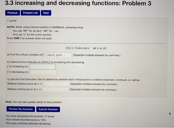 Solved 3.3 increasing and decreasing functions: Problem 3 | Chegg.com