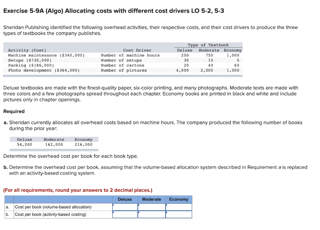Solved Exercise 5-9A (Algo) Allocating costs with different | Chegg.com