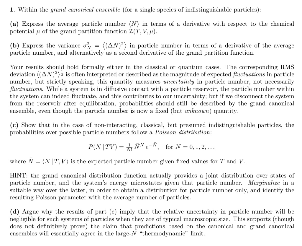 Solved 1. Within the grand canonical ensemble (for a single | Chegg.com