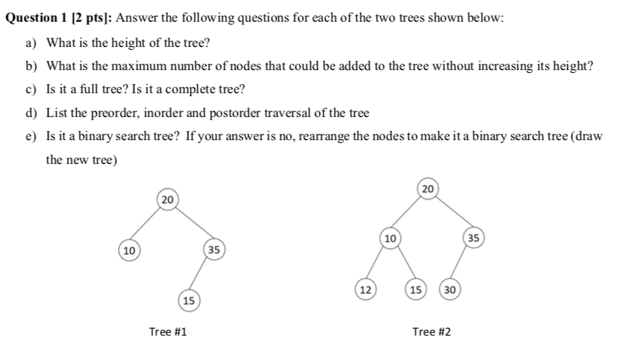Solved Question 1 [2 pts]: Answer the following questions | Chegg.com