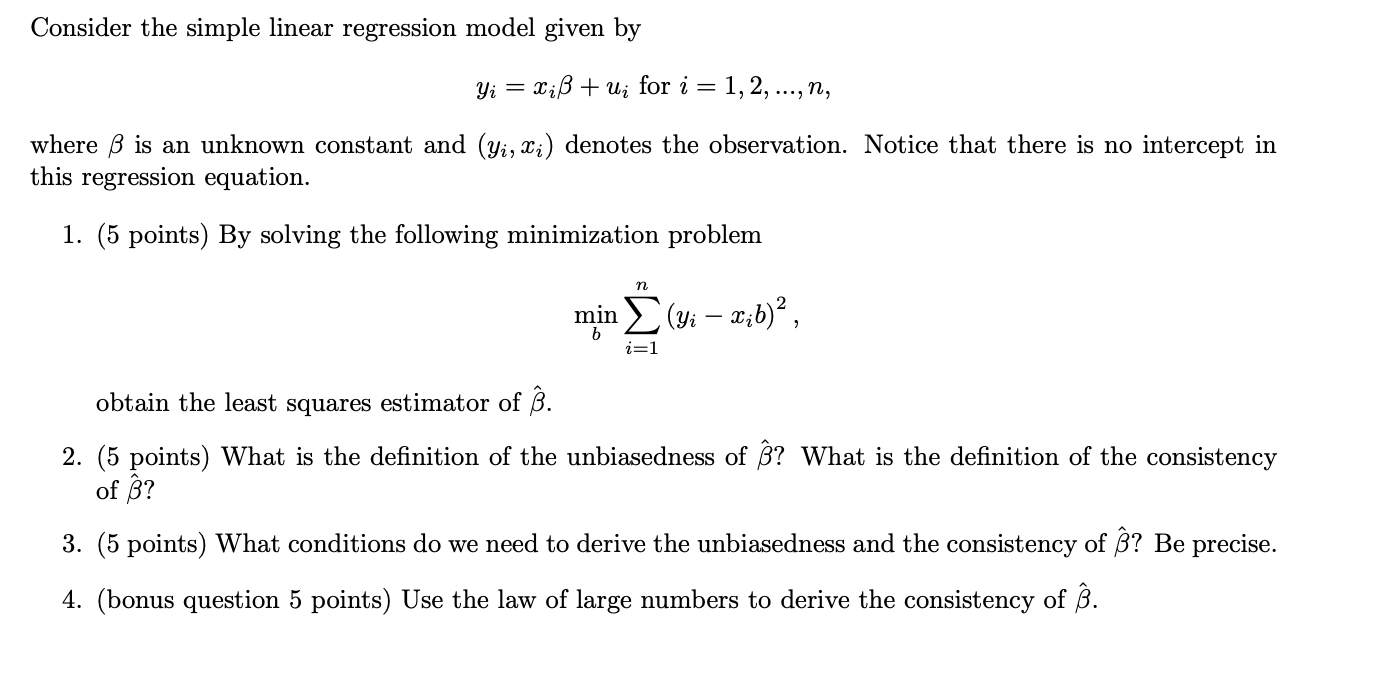 Solved Consider The Simple Linear Regression Model Given By | Chegg.com