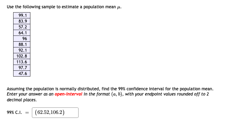 Solved Use the following sample to estimate a population | Chegg.com