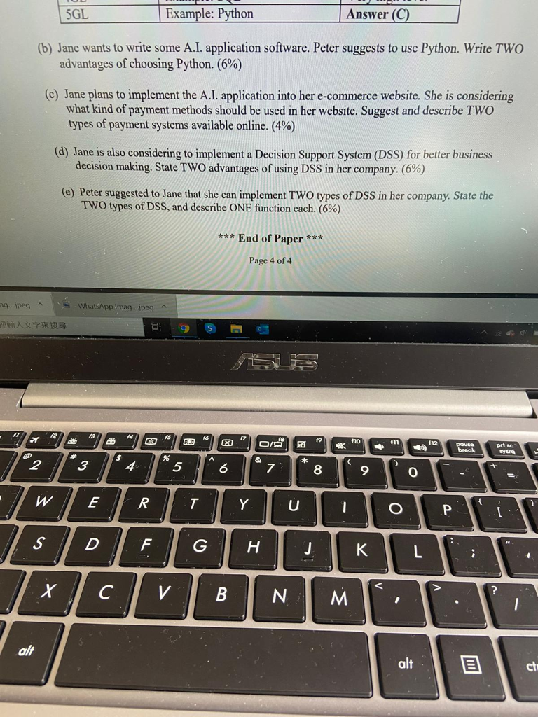 Solved 5GL Example: Python Answer (C) (b) Jane wants to | Chegg.com
